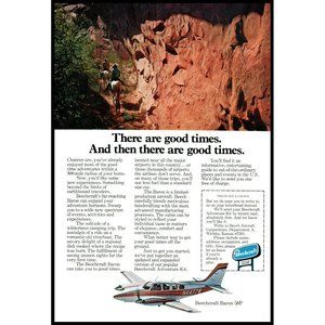 1976 Beechcraft Baron 58P Private Plane Vintage Print Ad Horseback Canyon Decor